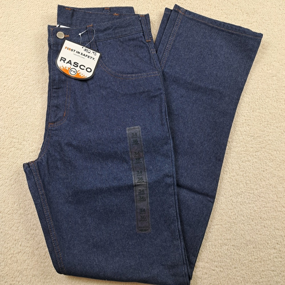 Rasco FR Work Jeans Size 34 X 36 Blue NFPA 2112 Certified New With Tags